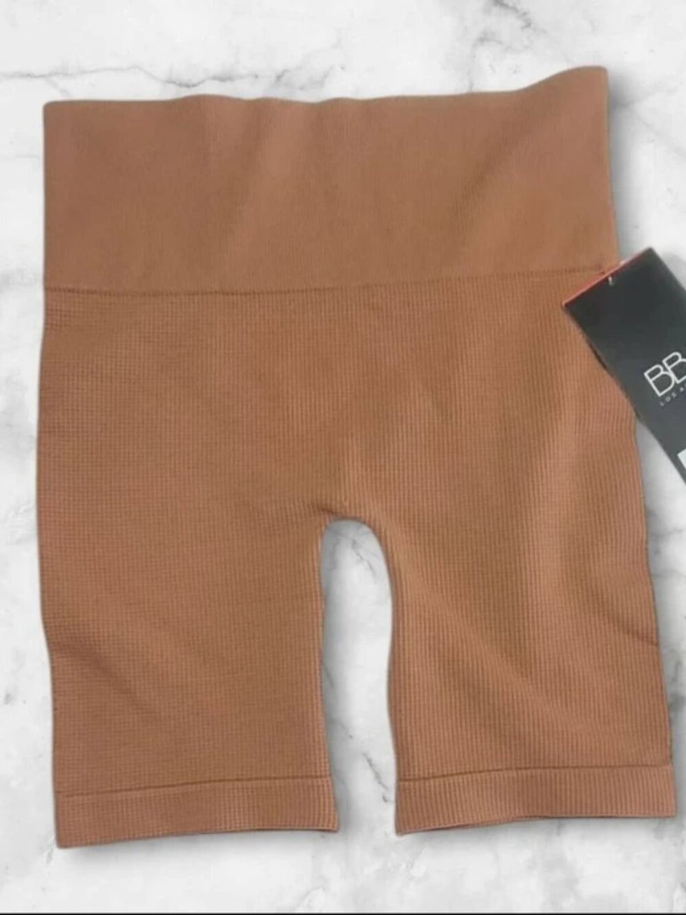 Small Brown Ribbed Biker Shorts New Athletic Fit Tagless